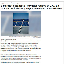 El mercado espaol de renovables registra en 2023 un total de 235 fusiones y adquisiciones por 31.506 millones